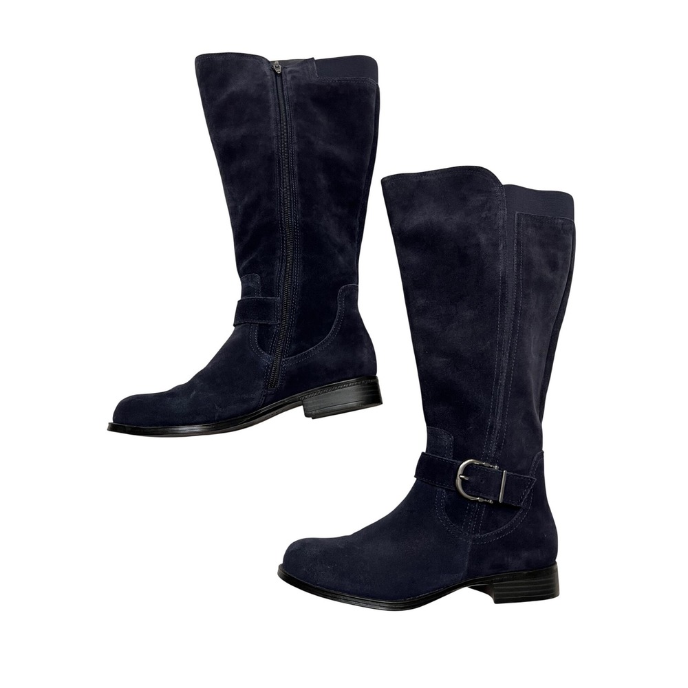 Naturalizer Jayden Navy Blue Suede Wide Calf Tall Buckle Boots Size 6M